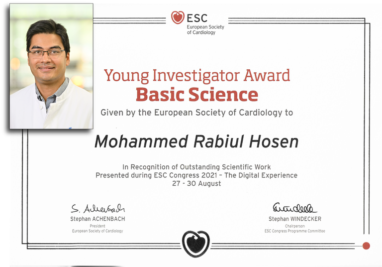Young Investigator Award from the ESC - Dr. Mohammed Rabiul Hosen